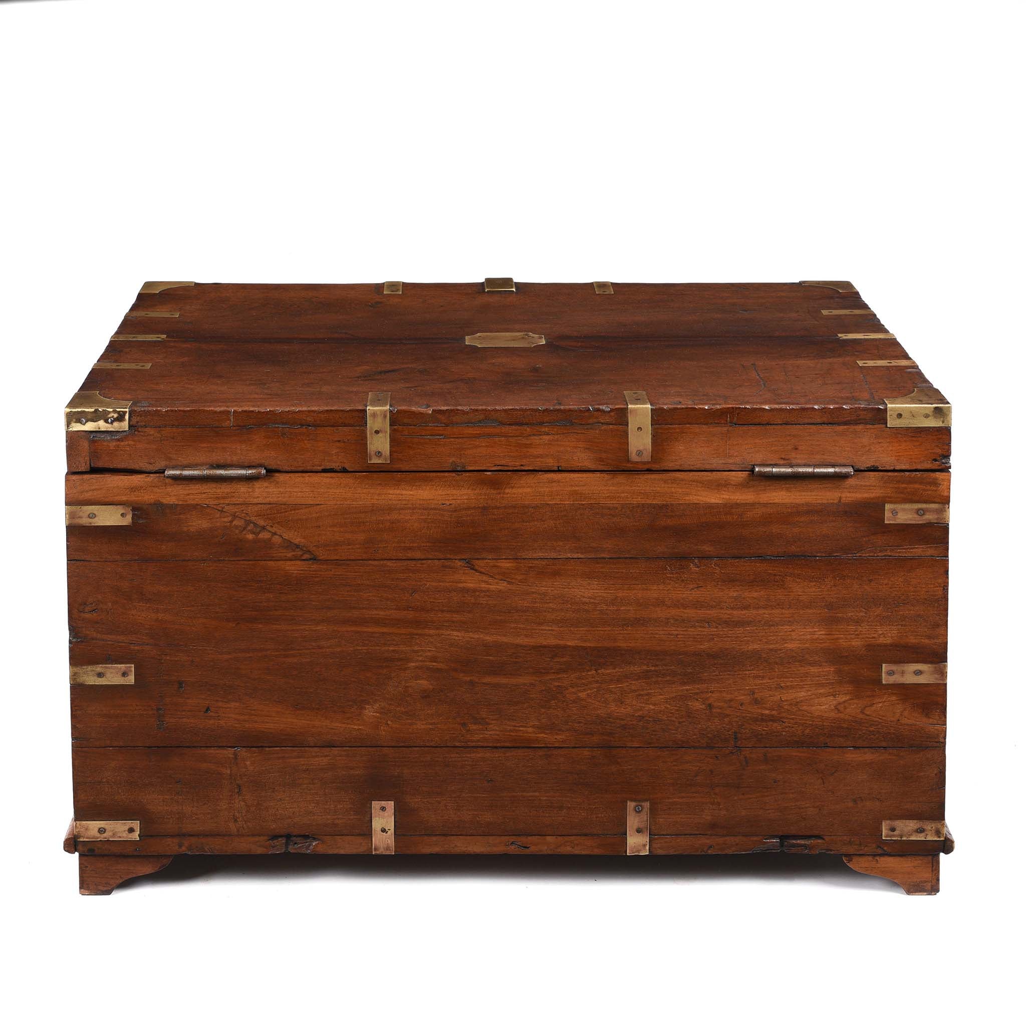 Reverse Of Brass Bound Teak Military Chest From Rajasthan  -19thC | Indigo Antiques