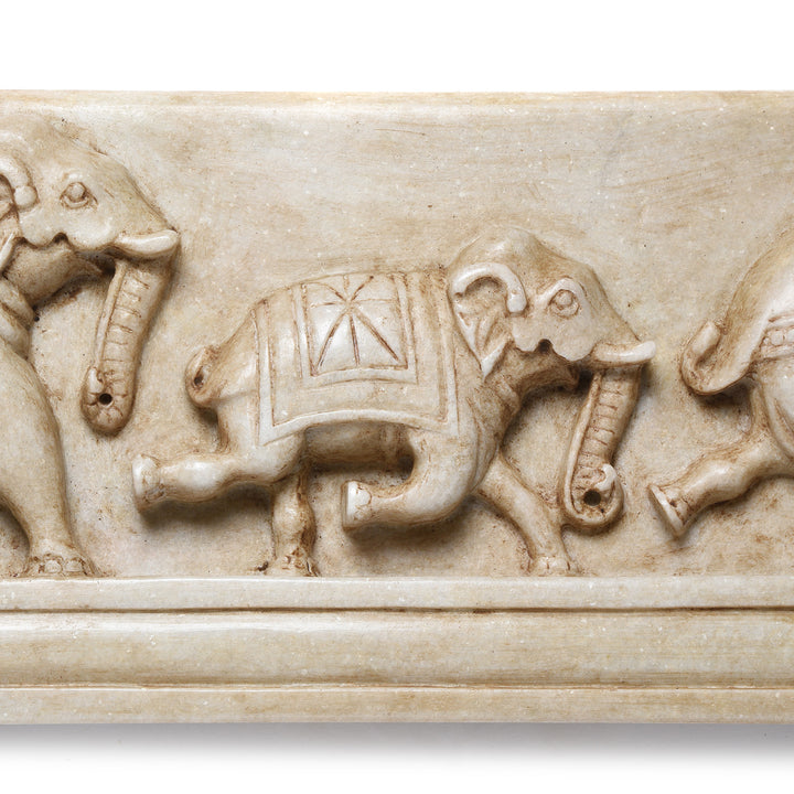 Detail From Hand Carved Mughal Style Marble Elephant Panel | Indigo Antiques