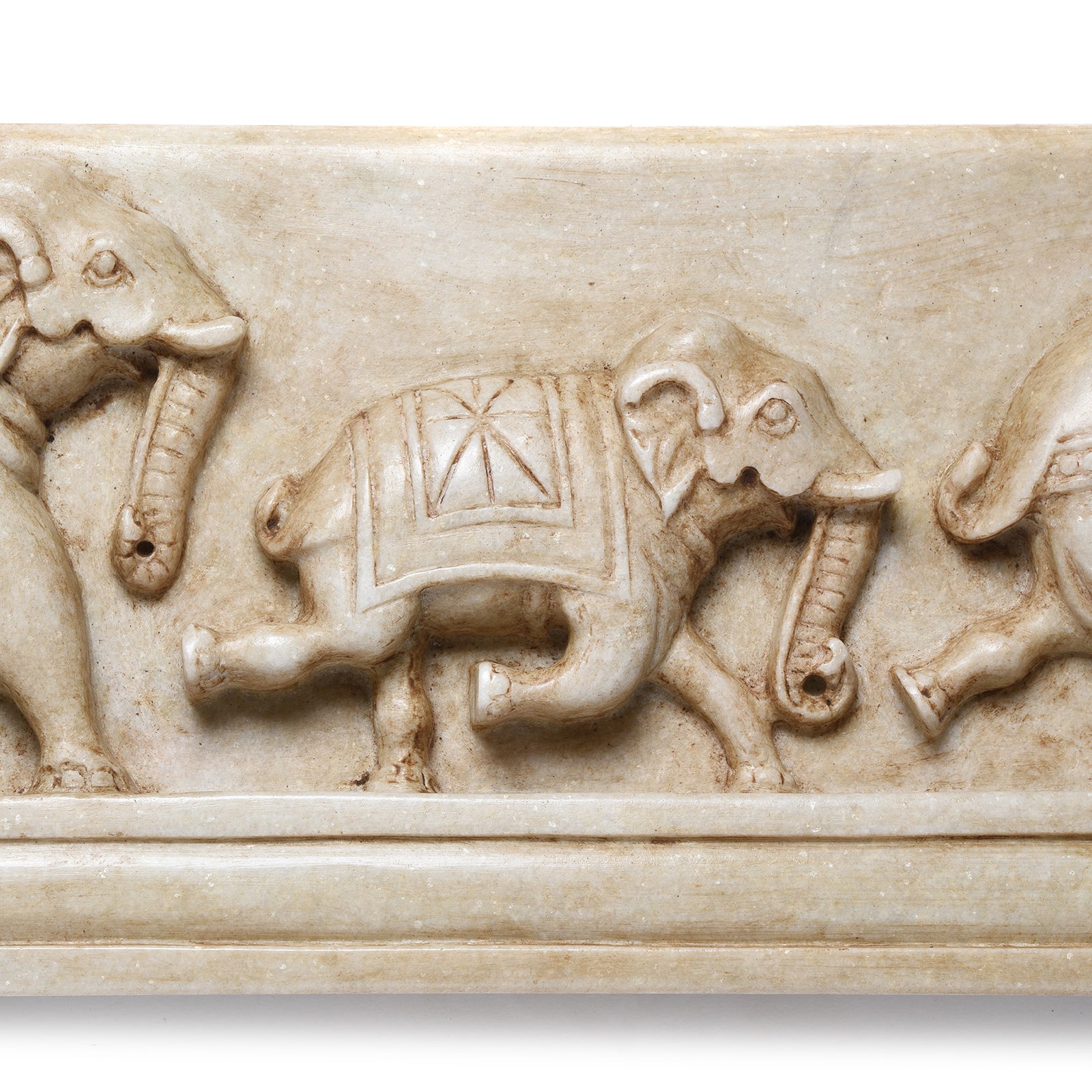 Hand Carved Mughal Style Marble Elephant Panel | Indigo Antiques