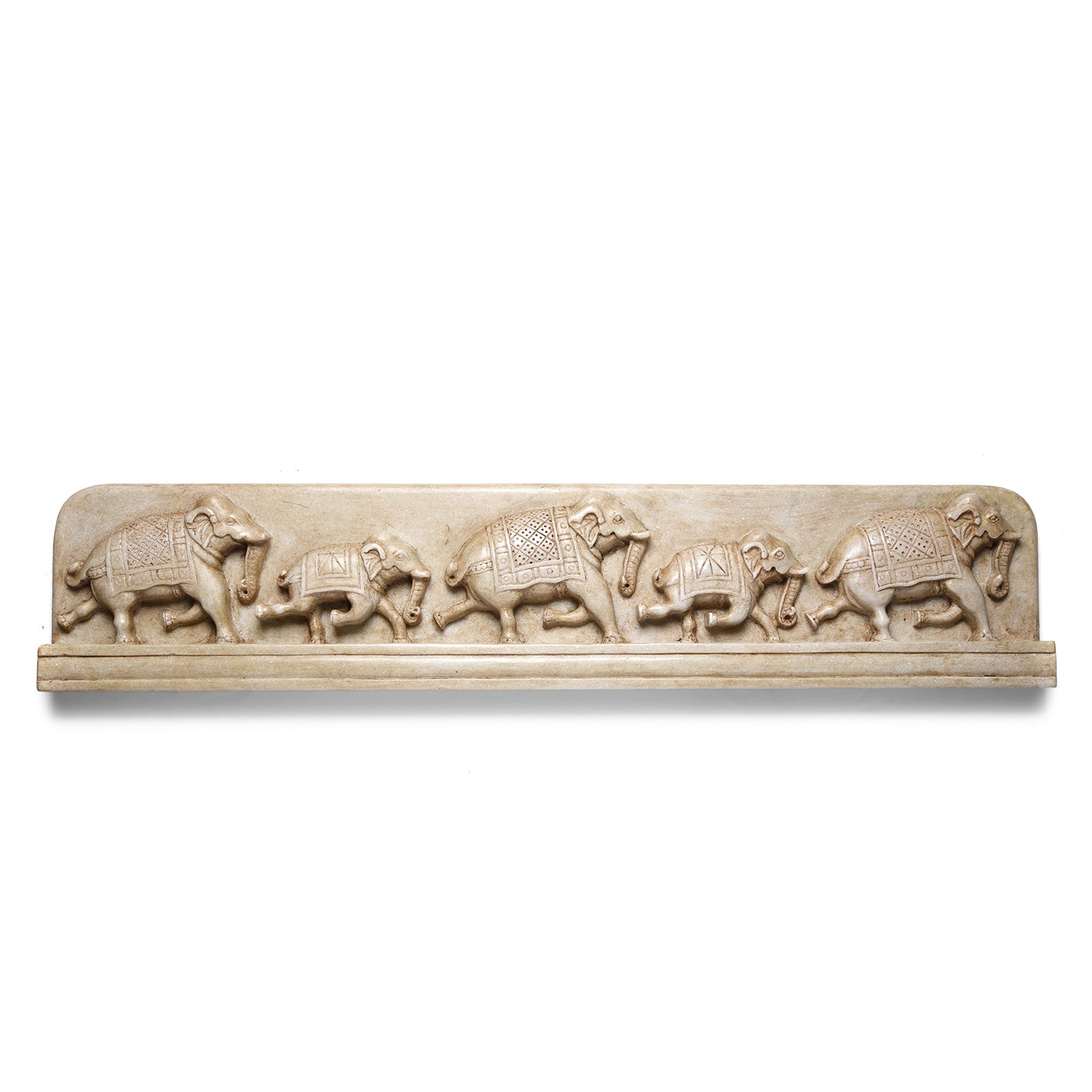 Hand Carved Mughal Style Marble Elephant Panel | Indigo Antiques
