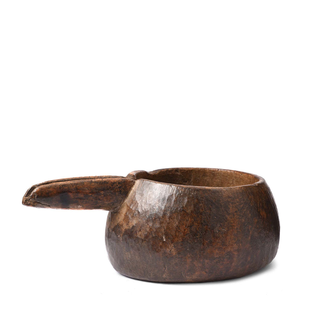 Reverse Of Vintage Wooden Milk Pot From Himachal Pradesh - 70 Yrs Old | Indigo Antiques