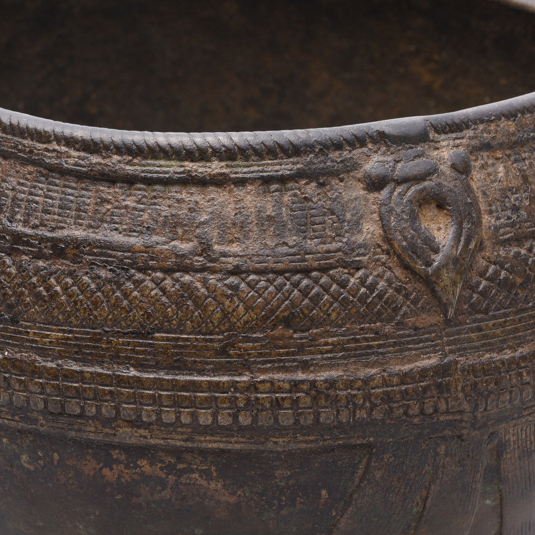 Detail From Indian Brass Rice Measure From Orissa - Early 20thC | Indigo Antiques