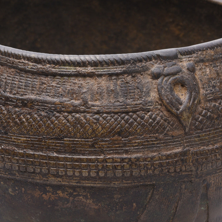 Detail From Indian Brass Rice Measure From Orissa - Early 20thC | Indigo Antiques