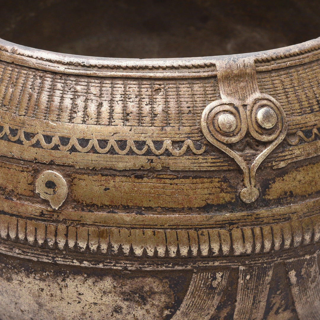 Detail From Indian Brass Rice Measure From Orissa - Early 20thC | Indigo Antiques