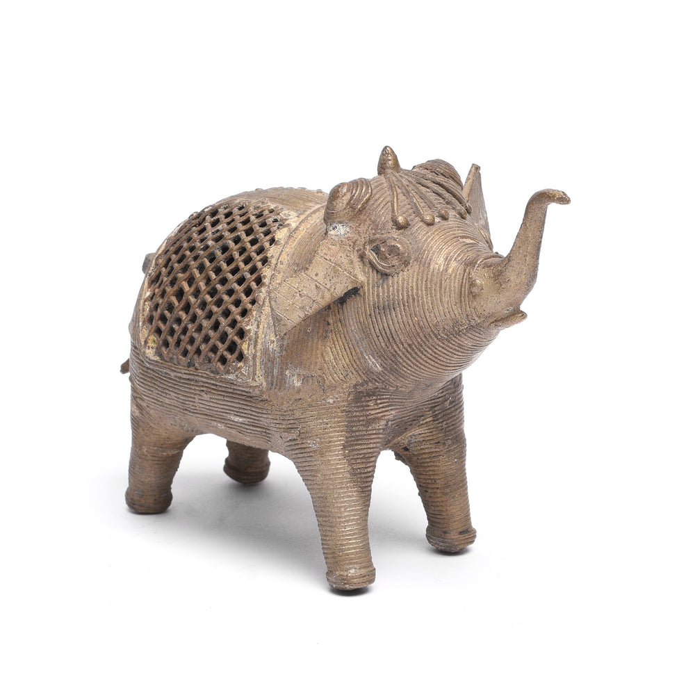 Angled View Of Handmade Brass Elephant From Orissa | Indigo Antiques