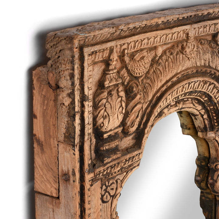 Angled View Of Antique Carved Rosewood Window Mirror From Hyderabad - 18thC | Indigo Antiques