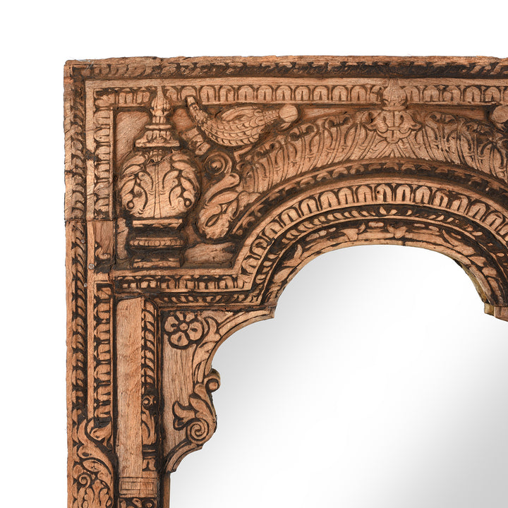 Corner Detail Of Antique Carved Rosewood Window Mirror From Hyderabad - 18thC | Indigo Antiques