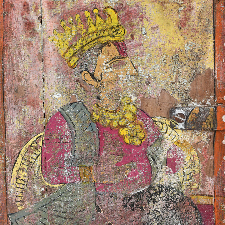 Maharaja Detail From Painted Teak Indian Window Shutter From Gujarat - 19thC | Indigo Antiques