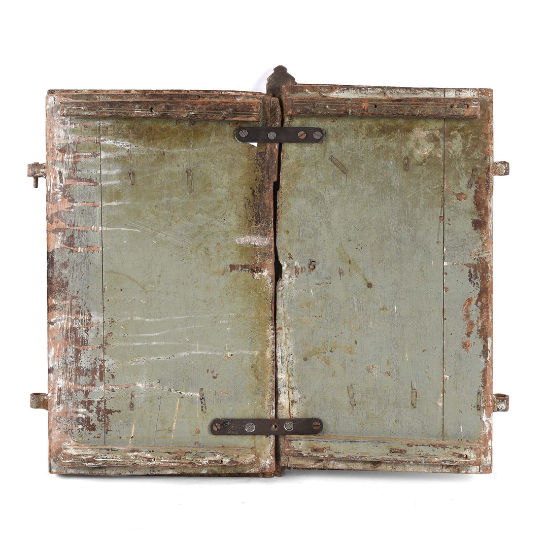 Reverse Of Painted Teak Indian Window Shutter From Gujarat - 19thC | Indigo Antiques