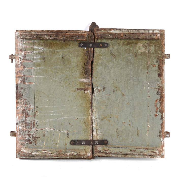 Reverse Of Painted Teak Indian Window Shutter From Gujarat - 19thC | Indigo Antiques