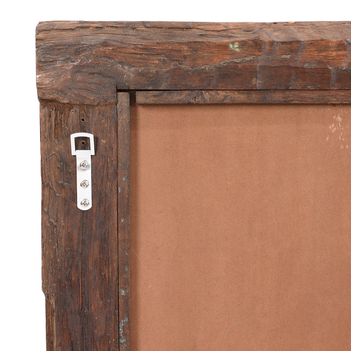 Reverse Hanger Detail of an Old Blue Painted Indian Window Mirror From Banswara - 19thC | Indigo Antiques