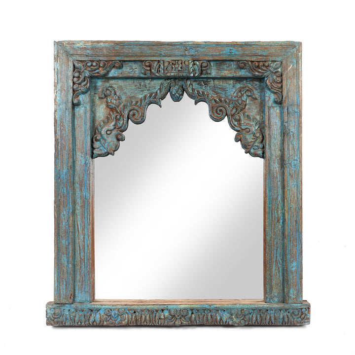 Old Blue Painted Indian Window Mirror From Banswara - 19thC | Indigo Antiques