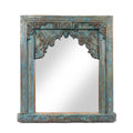 Blue Painted Banswara Window Mirror - 19thC (68 x 78cm)