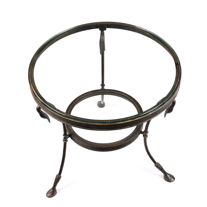 Top Down View Of Round Brass Indian Glass Side Table - Mughal Style - Ca 1920 | Indigo Antiques