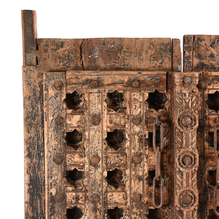 Corner Detail From Antique Mughal Style Carved Indian Door - 18thC | INDIGO ANTIQUES