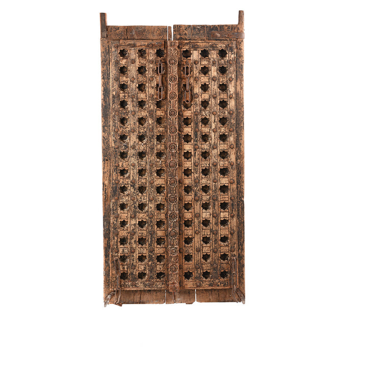 No Stand View Of Antique Mughal Style Carved Indian Door - 18thC | INDIGO ANTIQUES