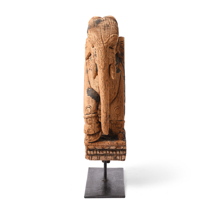 Frontal View Of Antique Carved Teak Elephant Corbel From Maharashtra - 19th Century | Indigo Antiques