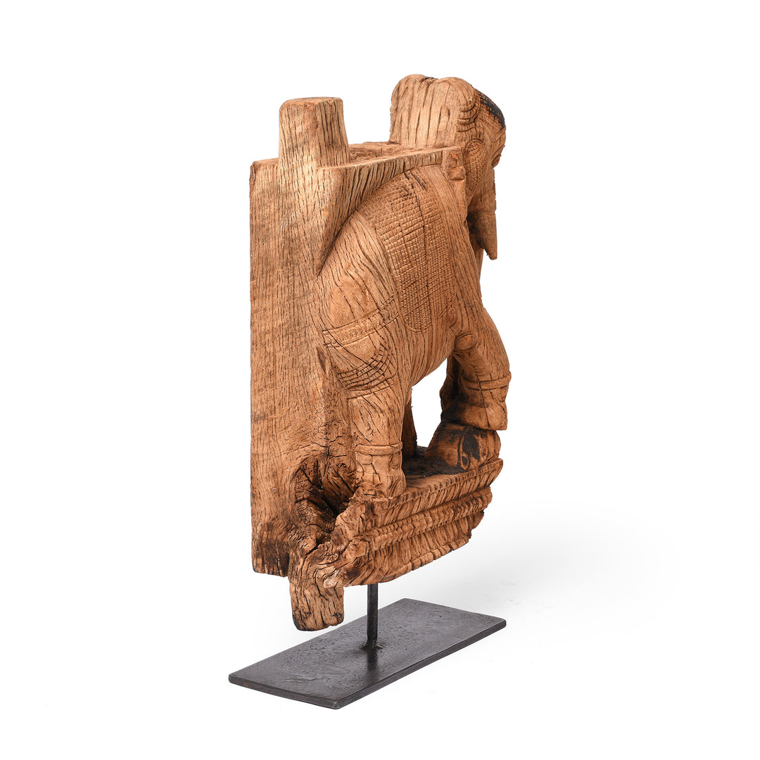 Angled View Of Antique Carved Teak Elephant Corbel From Maharashtra - 19th Century | Indigo Antiques
