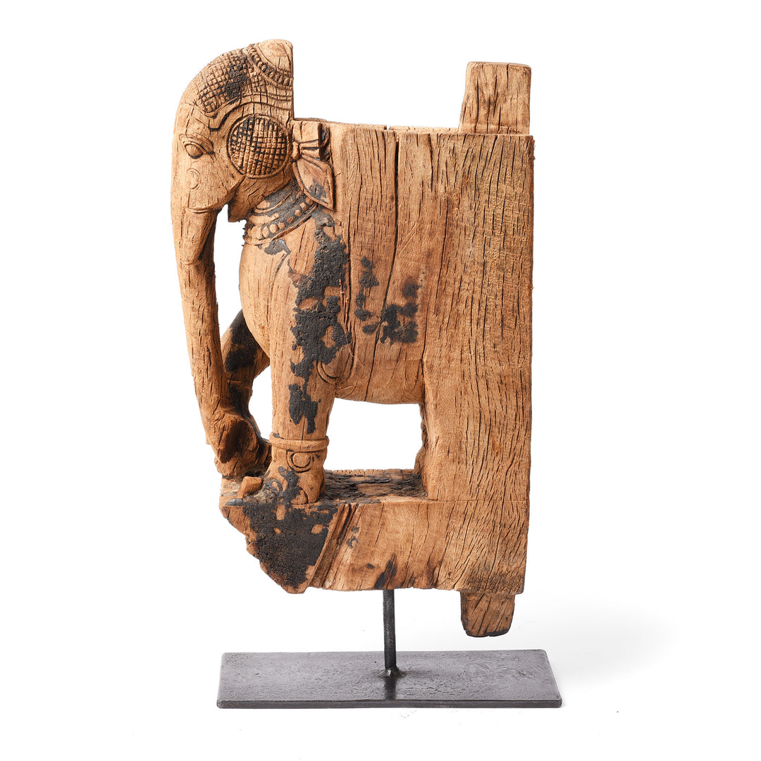 Side View Of Antique Carved Teak Elephant Corbel From Maharashtra - 19th Century | Indigo Antiques
