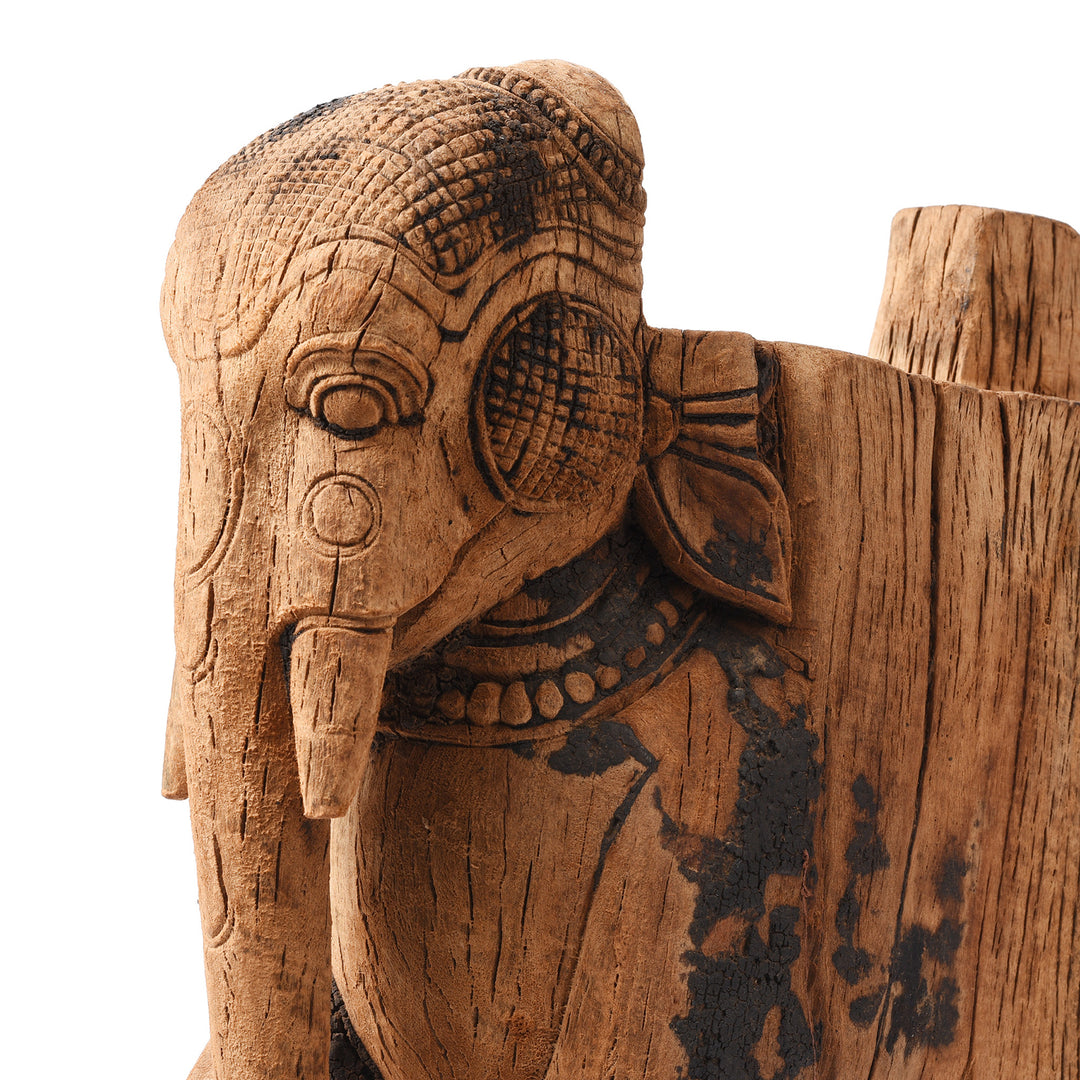 Detail From Antique Carved Teak Elephant Corbel From Maharashtra - 19th Century | Indigo Antiques