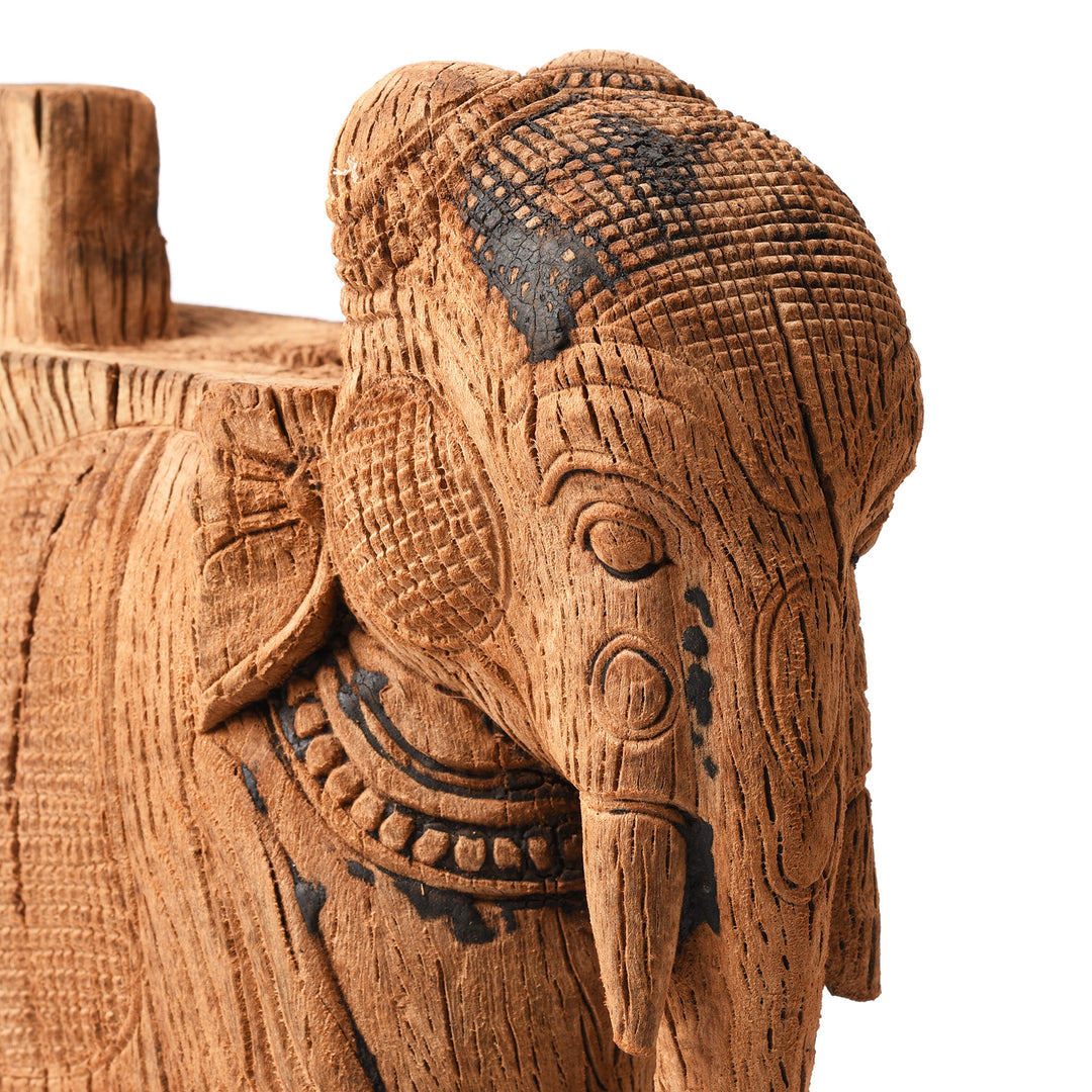 Face Detail From Antique Carved Teak Elephant Corbel From Maharashtra - 19th Century | Indigo Antiques