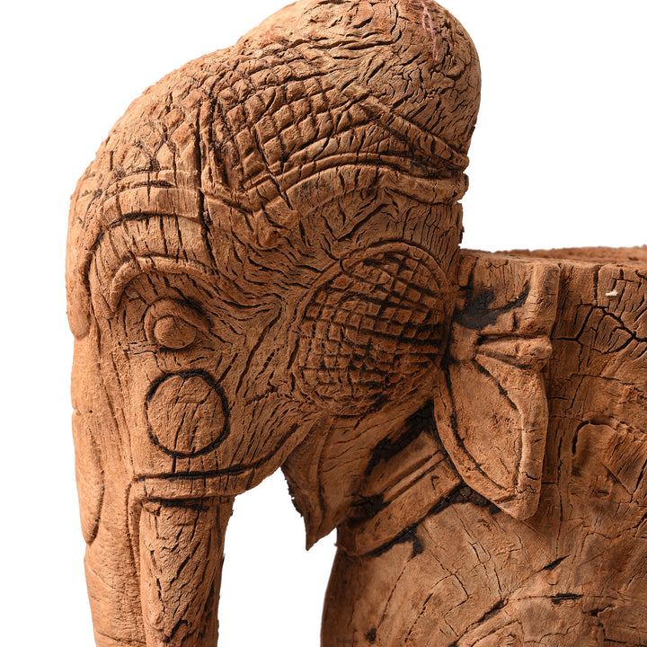 Facial View Of Antique Carved Teak Elephant Corbel From Maharashtra - 19th Century | Indigo Antiques