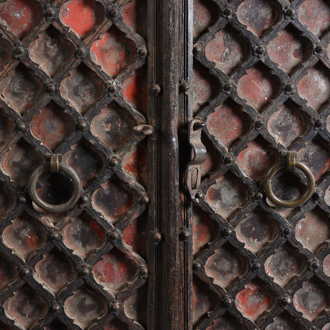Detail From Painted Mica Indian Window Shutter From Rajasthan - 18Thc | Indigo Antiques