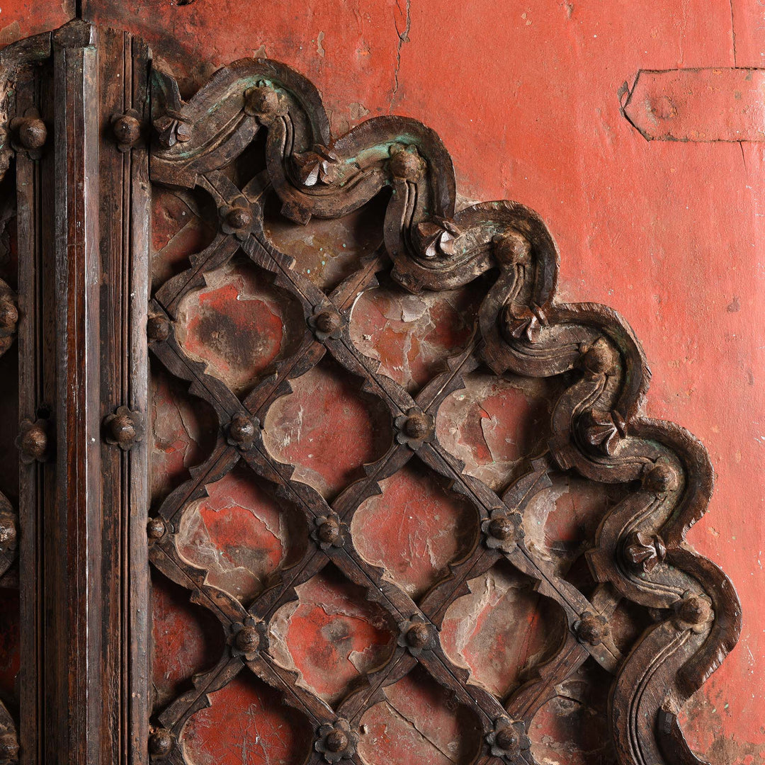 Detail From Painted Mica Indian Window Shutter From Rajasthan - 18Thc | Indigo Antiques