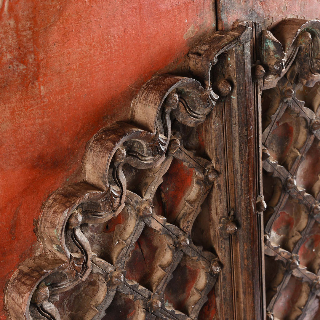 Detail From Painted Mica Indian Window Shutter From Rajasthan - 18Thc | Indigo Antiques