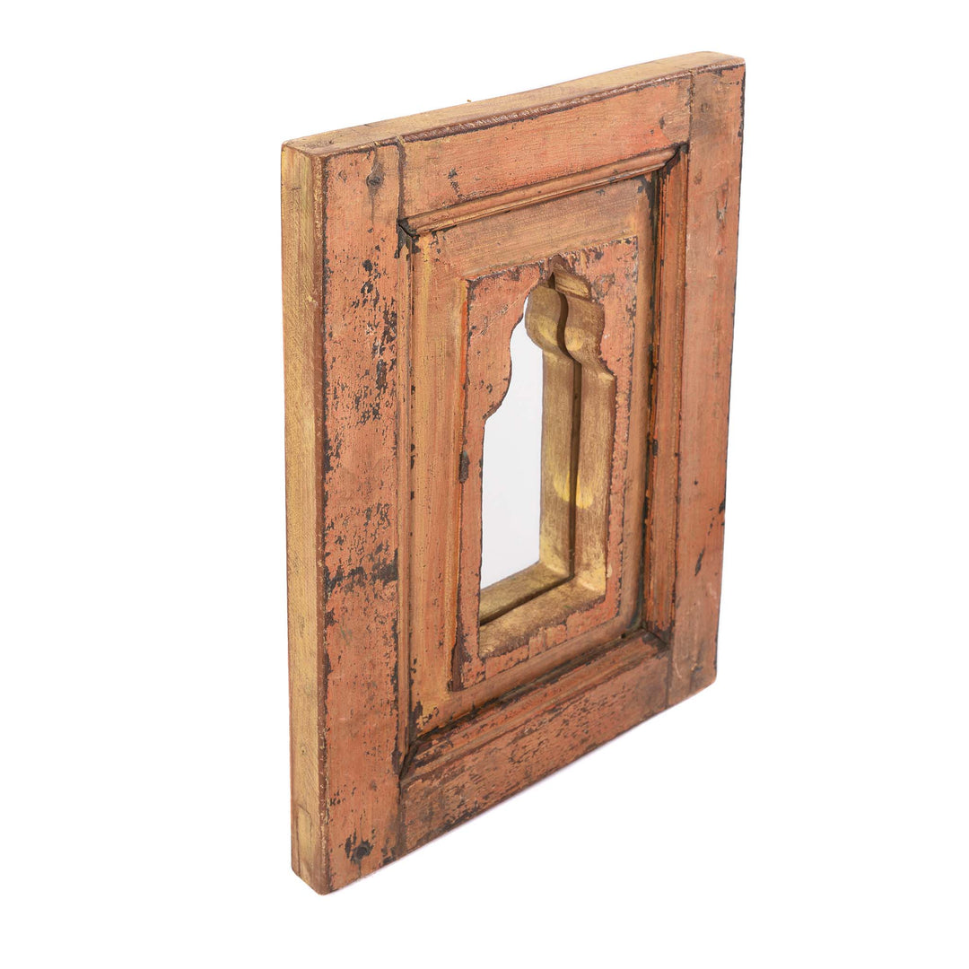 Angled VIew Of  Mihrab Mirror Frame Made From An Old Teak Panel | Indigo Antiques
