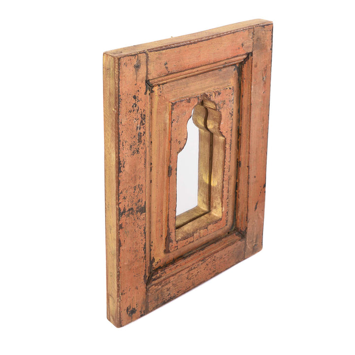 Angled VIew Of  Mihrab Mirror Frame Made From An Old Teak Panel | Indigo Antiques