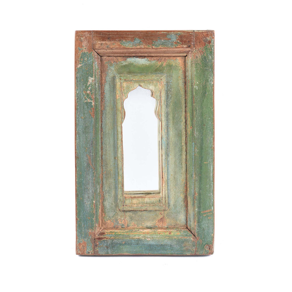 Green  Mihrab Mirror Frame Made From An Old Teak Panel | Indigo Antiques