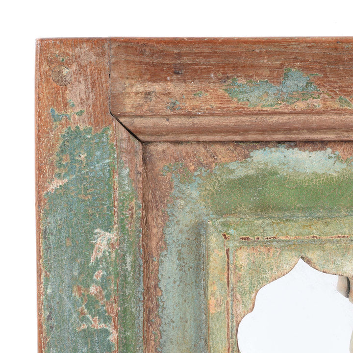 Green Corner Detail From  Mihrab Mirror Frame Made From An Old Teak Panel | Indigo Antiques