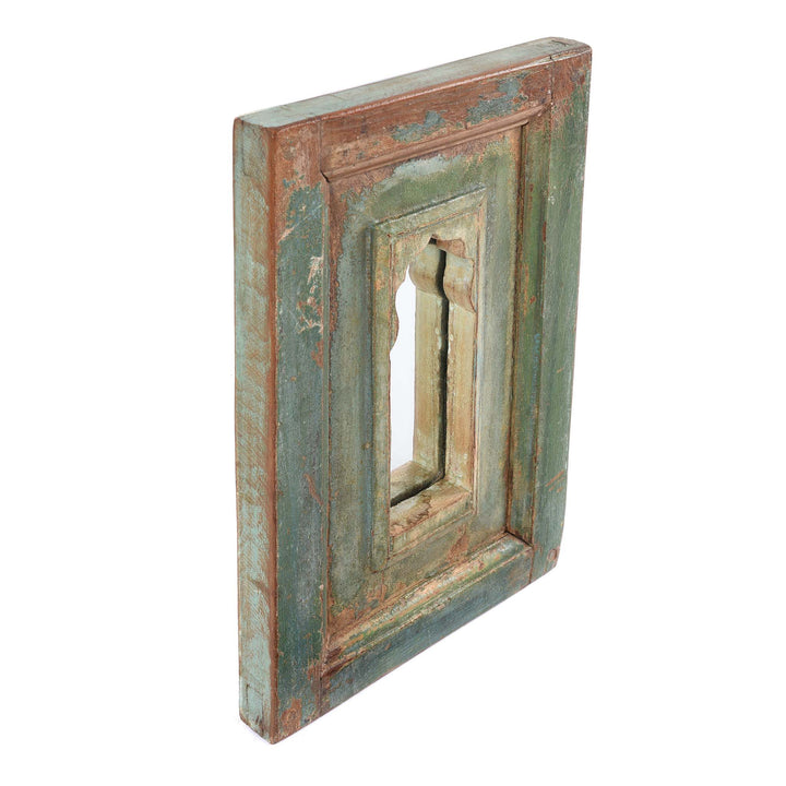 Green Angle View Of  Mihrab Mirror Frame Made From An Old Teak Panel | Indigo Antiques