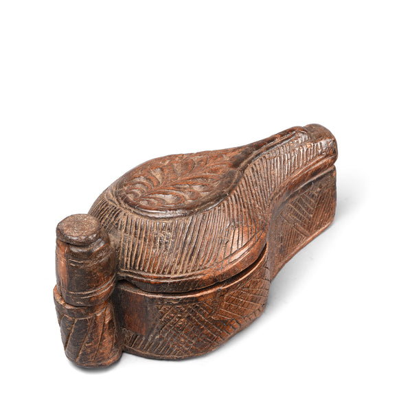Carved Teakwood Tikka Box From Banswara - 19th Century