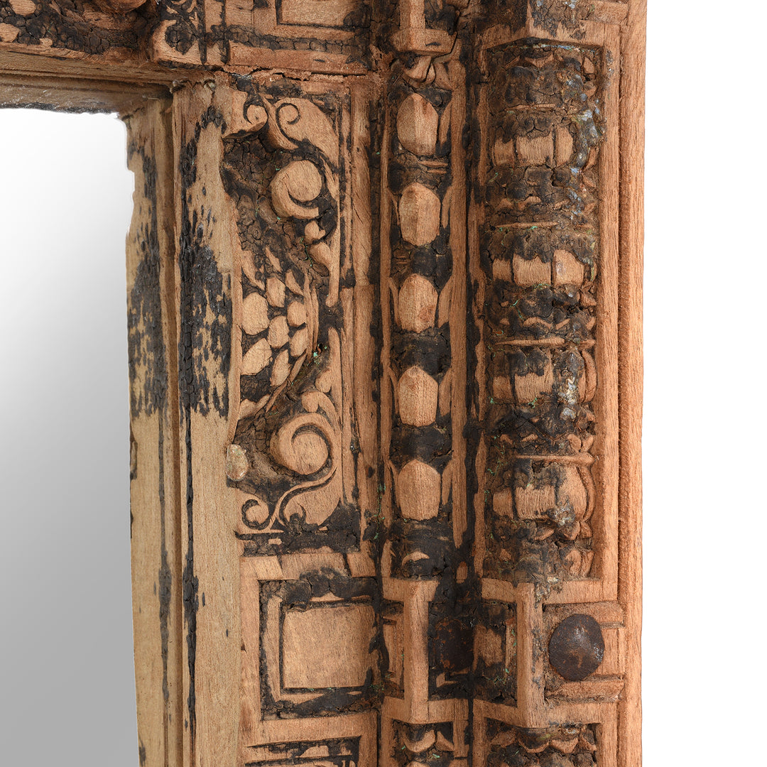 Carving Detail From Indian Mirror Made From An Old Teak Door - 19thC | Indigo Antiques