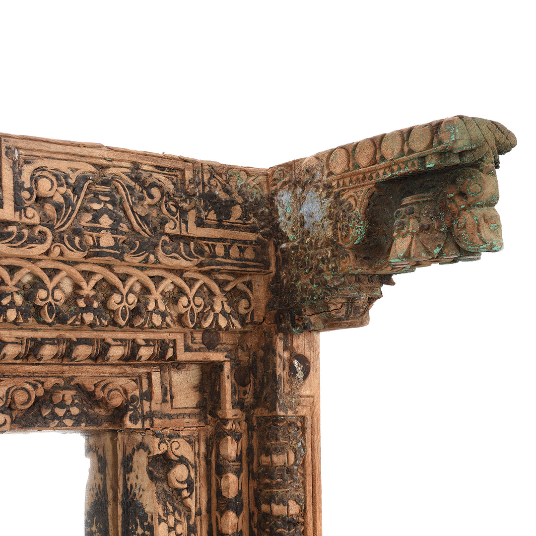 Corner Detail From Indian Mirror Made From An Old Teak Door - 19thC | Indigo Antiques