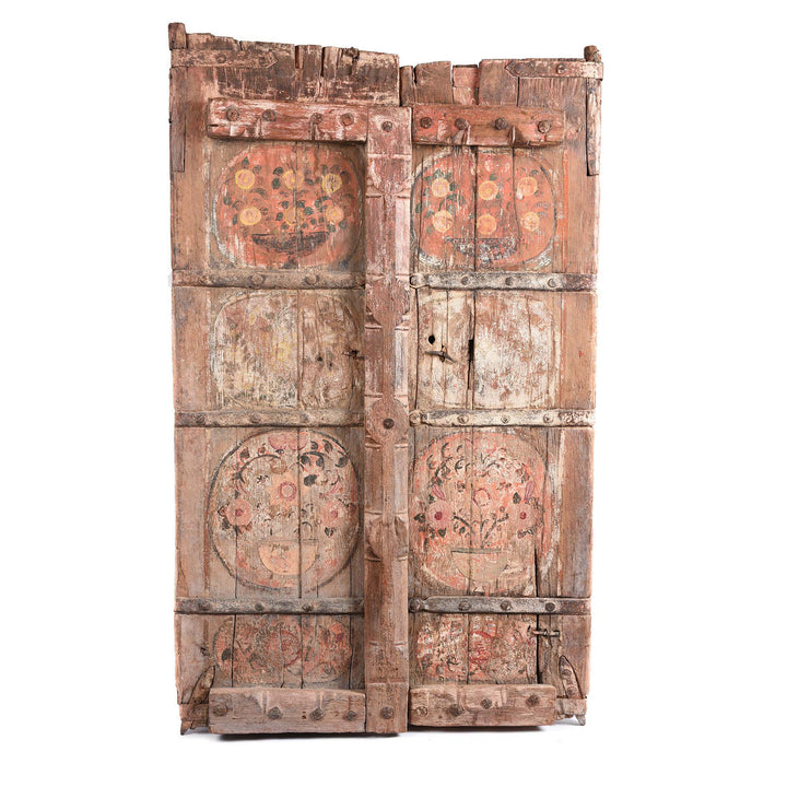 Carved Floral Painted Teak Door From Gujarat 19thC | Indigo Antiques