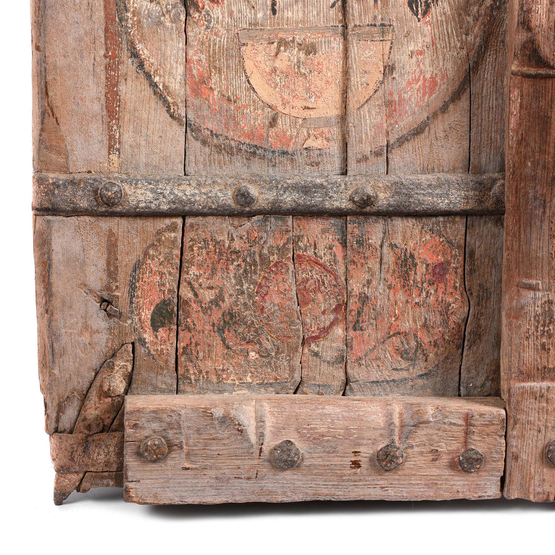 Corner Detail From Carved Floral Painted Teak Door From Gujarat 19thC | Indigo Antiques