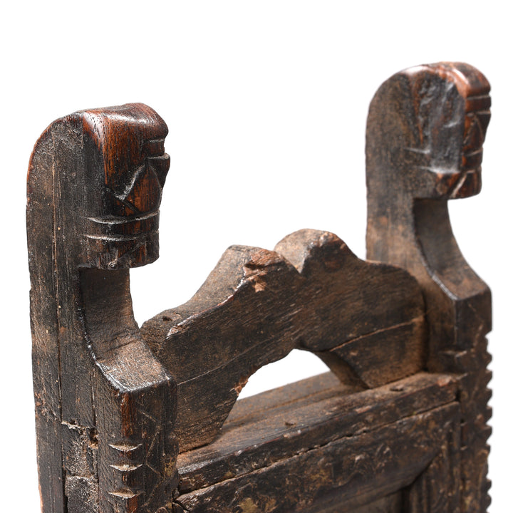 Horse Head Carvings From Carved Teak Indian Tribal Mirror From Banswara - Ca 1920 | Indigo Antiques
