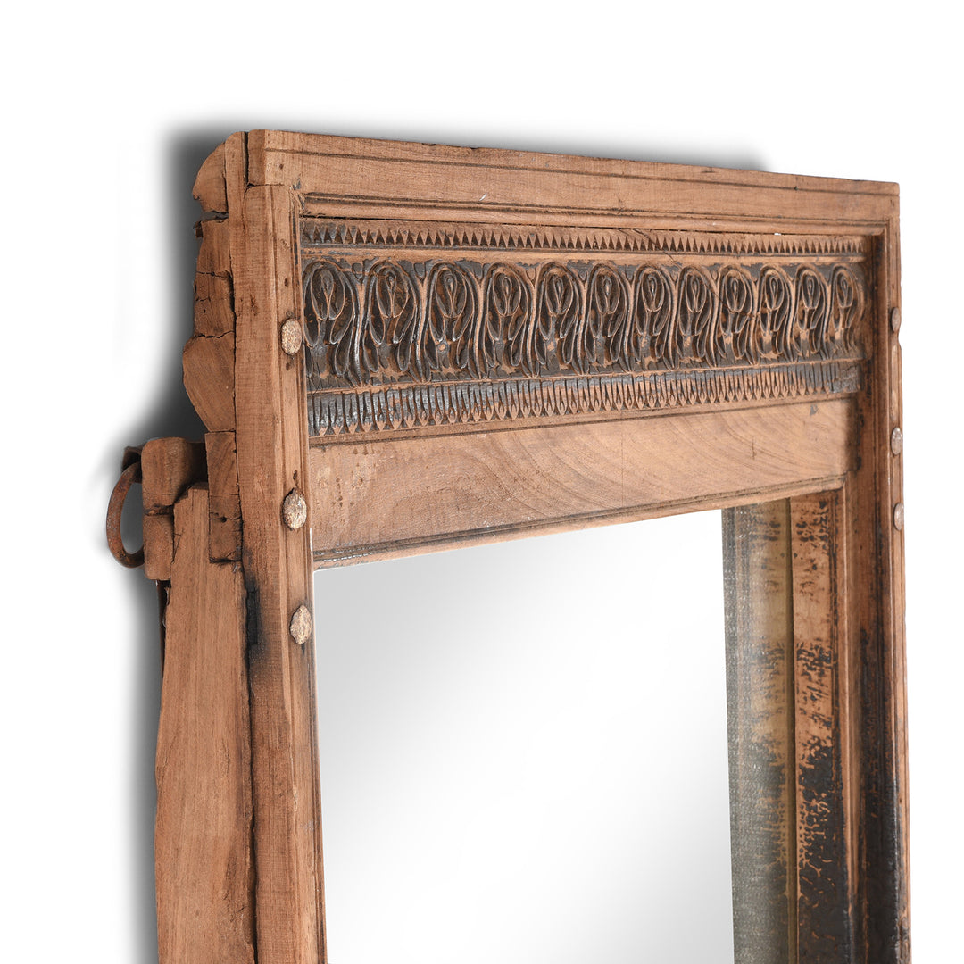 Depth View Of Antique Mirror Made From An Old Teak Window From Bikaner - 19thC | Indigo Antiques