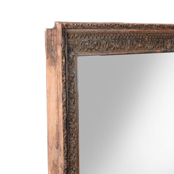 Angled View Of Indian Mirror Made From Old Roheda Shekhawati Window - 19thC | Indigo Antiques