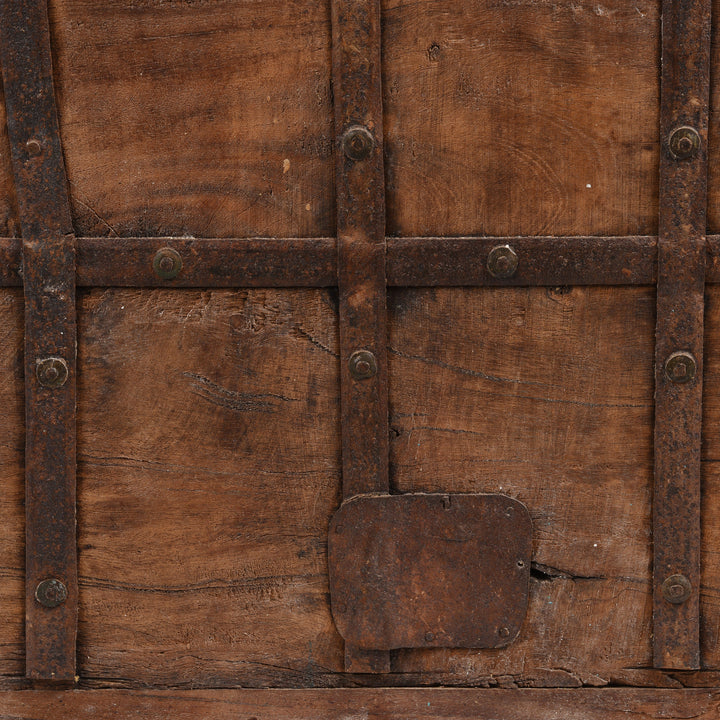 Patching Detail From Rear Of Brass Bound Indian "Pithara" Chest From Gujarat - 19thC | Indigo Antiques
