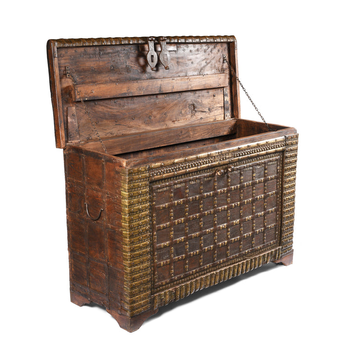 Open Lid View Of Brass Bound Indian "Pithara" Chest From Gujarat - 19thC | Indigo Antiques