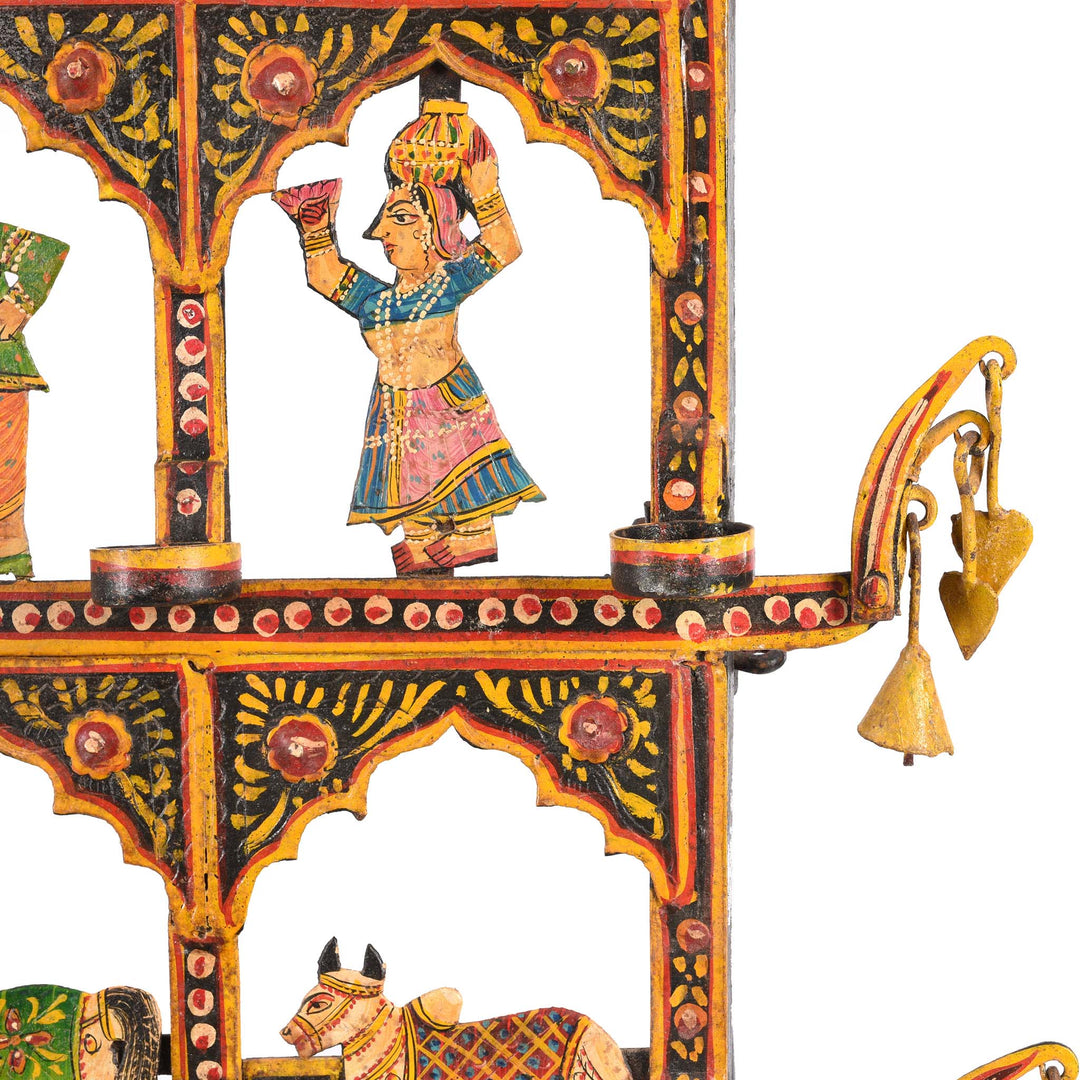 Paintwork Detail From Painted Indian Iron Tribal "Toran" Diwali Lamp | Indigo Antiques