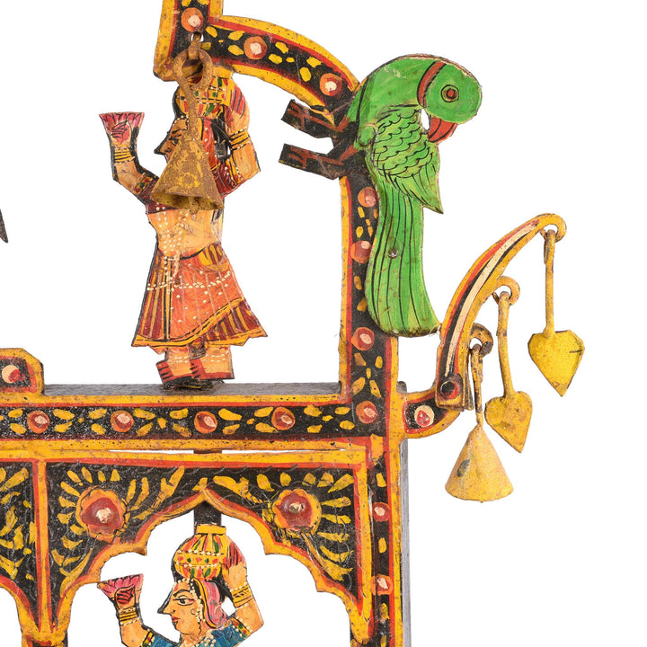 Parrot Detail From Painted Indian Iron Tribal "Toran" Diwali Lamp | Indigo Antiques