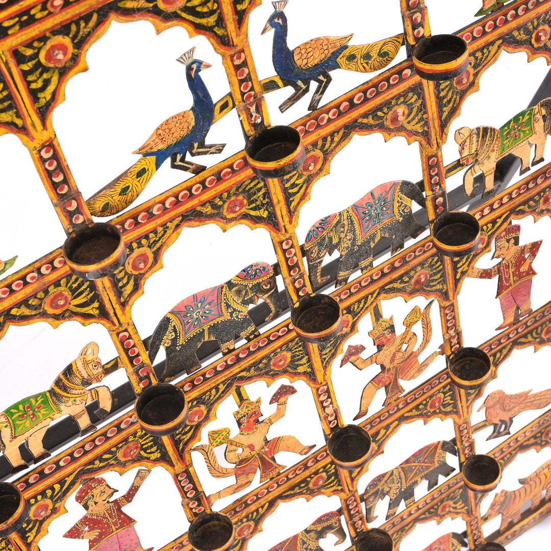 Lamp Holder Detail From Painted Indian Iron Tribal "Toran" Diwali Lamp | Indigo Antiques