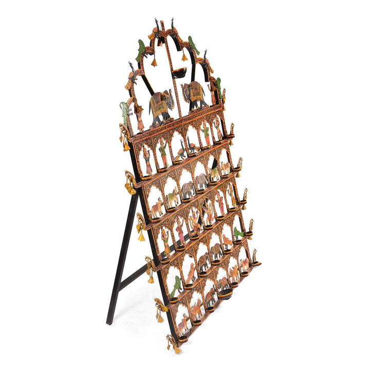 Depth Detail From Painted Indian Iron Tribal "Toran" Diwali Lamp | Indigo Antiques