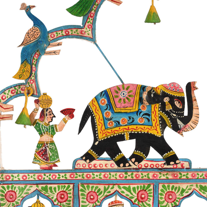 Elephant Detail From Painted Indian Iron Tribal "Toran" Diwali Lamp | Indigo Antiques
