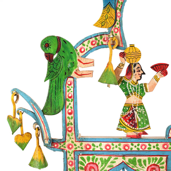 Parrot Detail From Painted Indian Iron Tribal "Toran" Diwali Lamp | Indigo Antiques